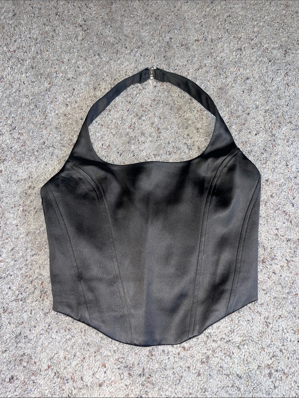 Wilfred Black Satin Halter Bustier Crop Top
